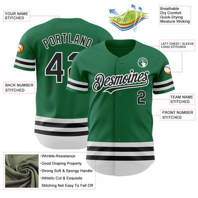 Custom Kelly Green Black-White Line Authentic Baseball Jersey