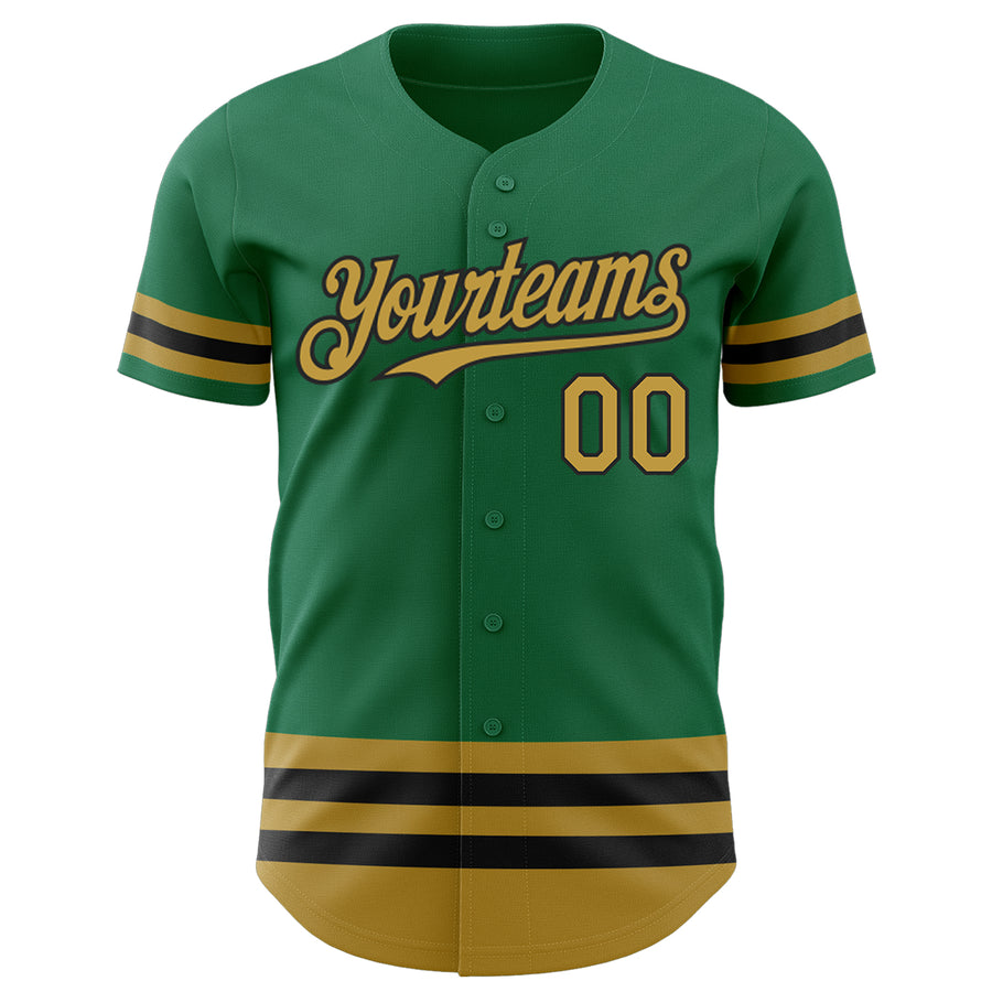 Custom Kelly Green Old Gold-Black Line Authentic Baseball Jersey