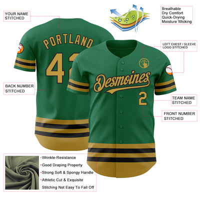 Custom Kelly Green Old Gold-Black Line Authentic Baseball Jersey