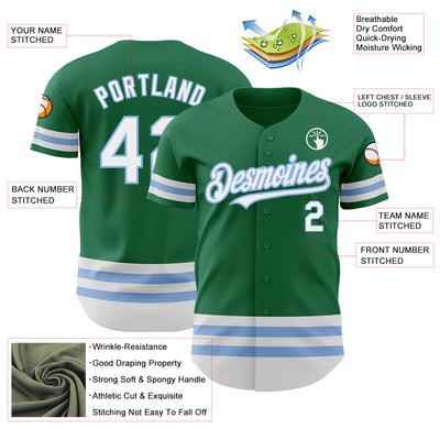 Custom Kelly Green White-Light Blue Line Authentic Baseball Jersey