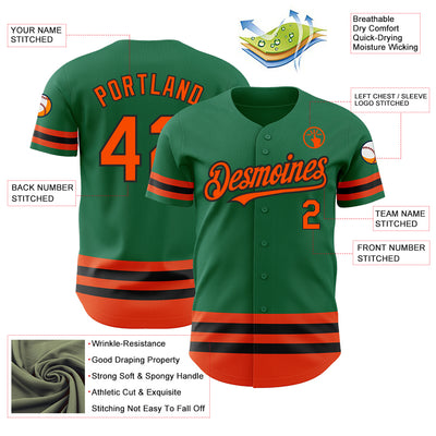 Custom Kelly Green Orange-Black Line Authentic Baseball Jersey