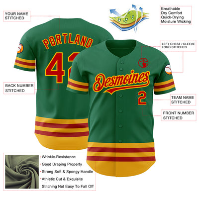 Custom Kelly Green Red-Gold Line Authentic Baseball Jersey