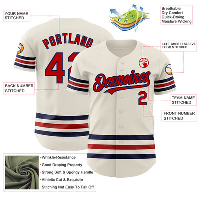 Custom Cream Red-Navy Line Authentic Baseball Jersey