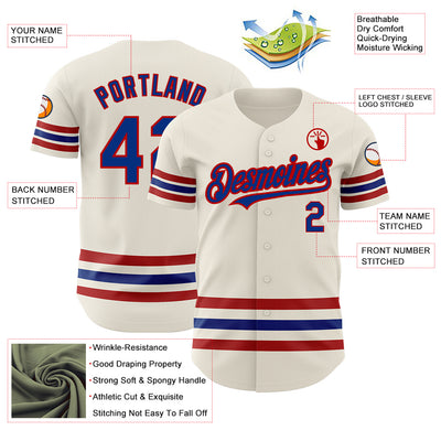 Custom Cream Royal-Red Line Authentic Baseball Jersey