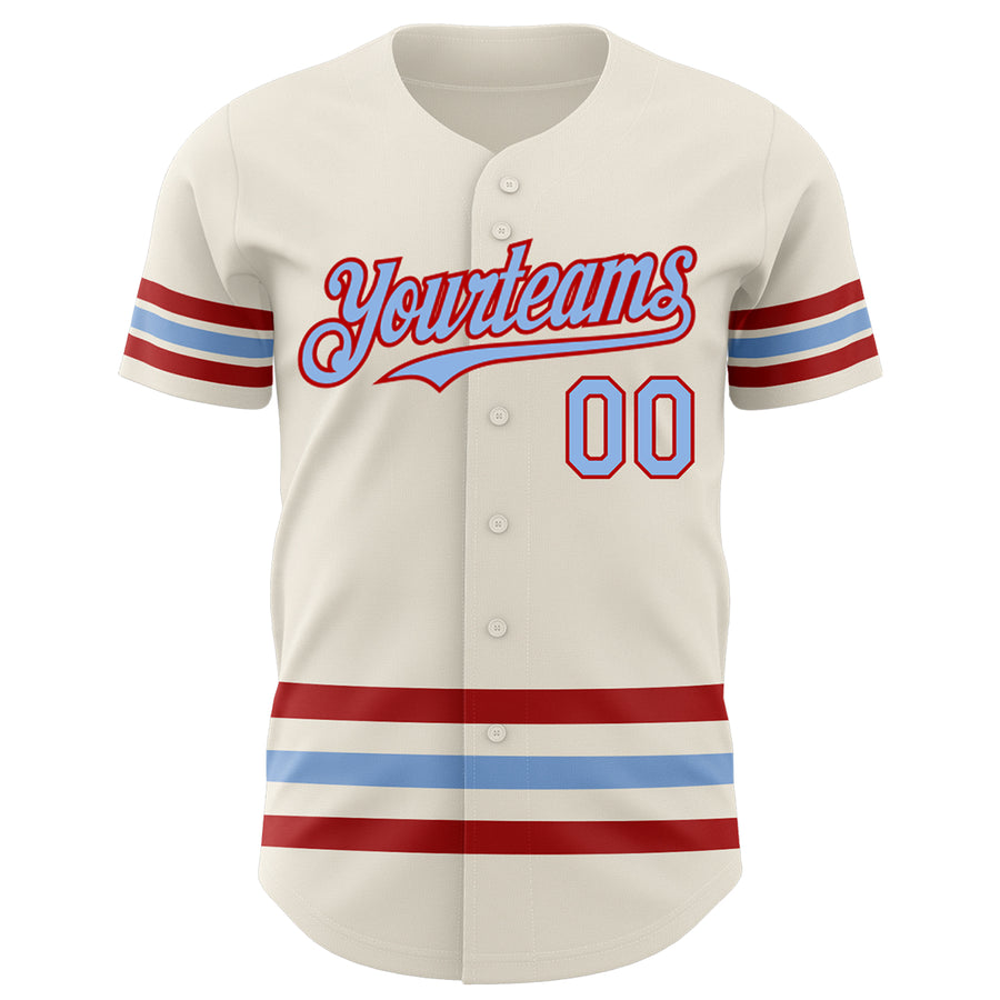 Custom Cream Light Blue-Red Line Authentic Baseball Jersey