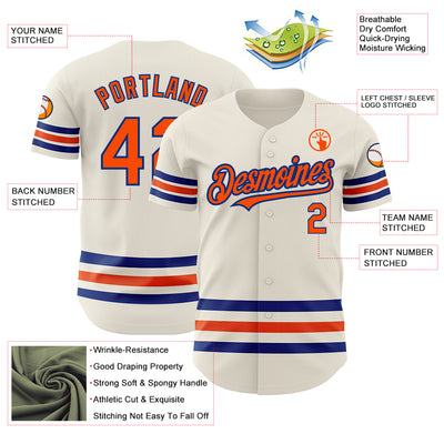 Custom Cream Orange-Royal Line Authentic Baseball Jersey