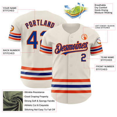 Custom Cream Royal-Orange Line Authentic Baseball Jersey