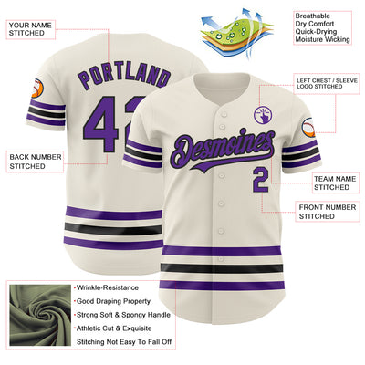 Custom Cream Purple-Black Line Authentic Baseball Jersey