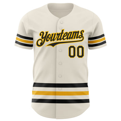 Custom Cream Black-Gold Line Authentic Baseball Jersey