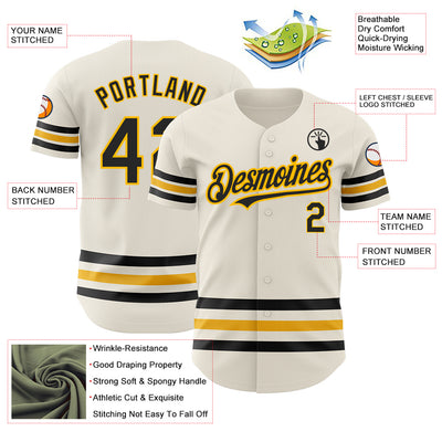 Custom Cream Black-Gold Line Authentic Baseball Jersey