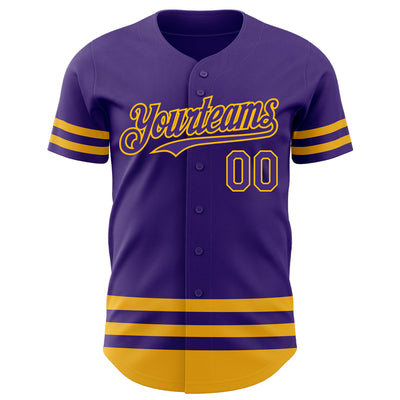 Custom Purple Gold Line Authentic Baseball Jersey