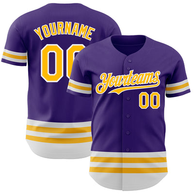 Custom Purple Gold-White Line Authentic Baseball Jersey