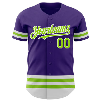 Custom Purple Neon Green-White Line Authentic Baseball Jersey