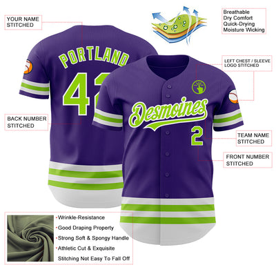 Custom Purple Neon Green-White Line Authentic Baseball Jersey