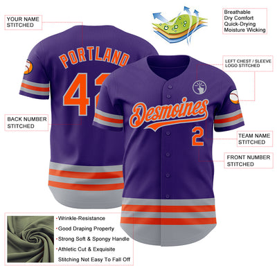 Custom Purple Orange-Gray Line Authentic Baseball Jersey