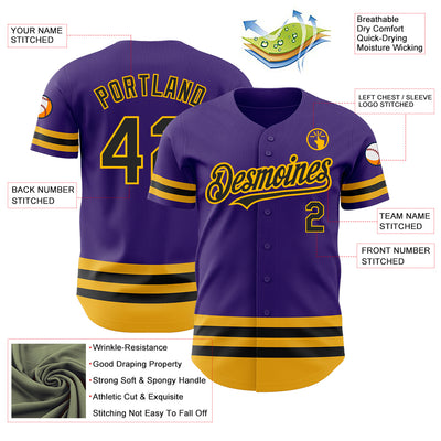 Custom Purple Black-Gold Line Authentic Baseball Jersey