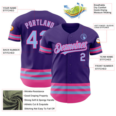 Custom Purple Light Blue-Pink Line Authentic Baseball Jersey