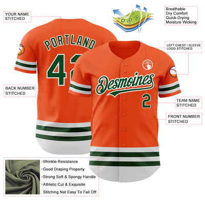 Custom Orange Green-White Line Authentic Baseball Jersey