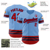 Custom Light Blue Red-Navy Line Authentic Baseball Jersey