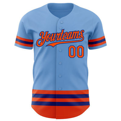 Custom Light Blue Orange-Royal Line Authentic Baseball Jersey