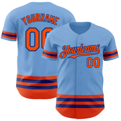 Custom Light Blue Orange-Royal Line Authentic Baseball Jersey