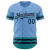 Custom Light Blue Navy Gray-Teal Line Authentic Baseball Jersey