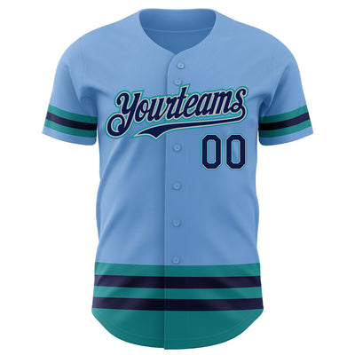 Custom Light Blue Navy Gray-Teal Line Authentic Baseball Jersey