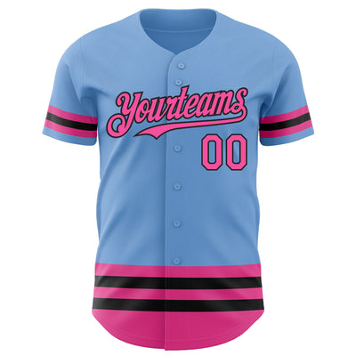 Custom Light Blue Pink-Black Line Authentic Baseball Jersey