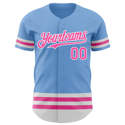 Custom Light Blue Pink-White Line Authentic Baseball Jersey