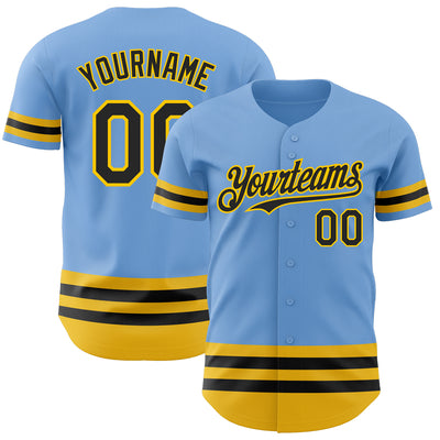 Custom Light Blue Black-Yellow Line Authentic Baseball Jersey