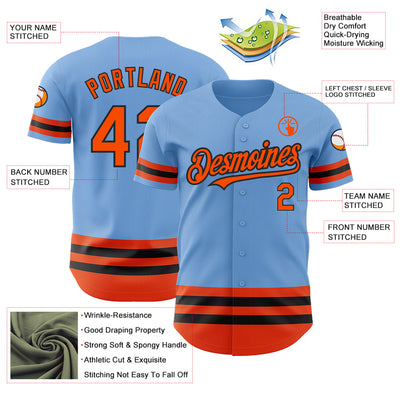 Custom Light Blue Orange-Black Line Authentic Baseball Jersey