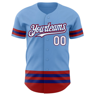 Custom Light Blue Royal-Red Line Authentic Baseball Jersey