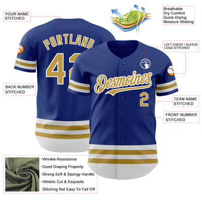 Custom Royal Old Gold-White Line Authentic Baseball Jersey