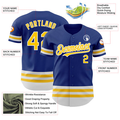 Custom Royal Yellow-White Line Authentic Baseball Jersey