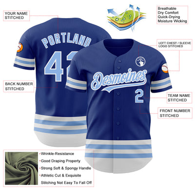 Custom Royal Light Blue-White Line Authentic Baseball Jersey