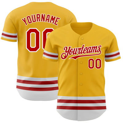 Custom Gold Red-White Line Authentic Baseball Jersey