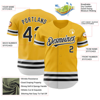 Custom Gold Black-White Line Authentic Baseball Jersey