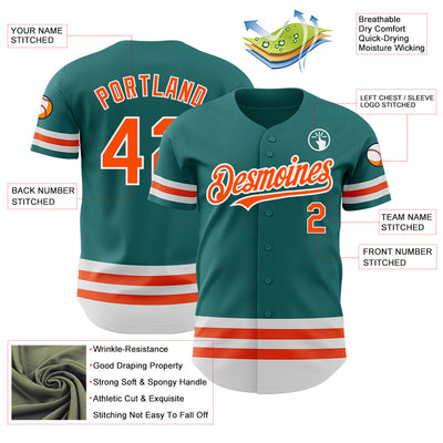 Custom Teal Orange-White Line Authentic Baseball Jersey