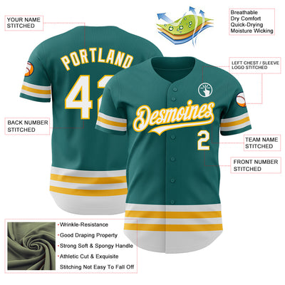 Custom Teal White-Gold Line Authentic Baseball Jersey