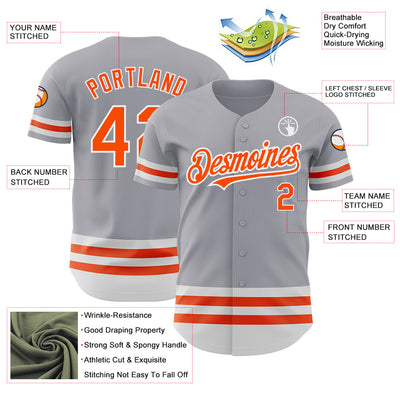 Custom Gray Orange-White Line Authentic Baseball Jersey