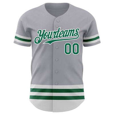 Custom Gray Kelly Green-White Line Authentic Baseball Jersey