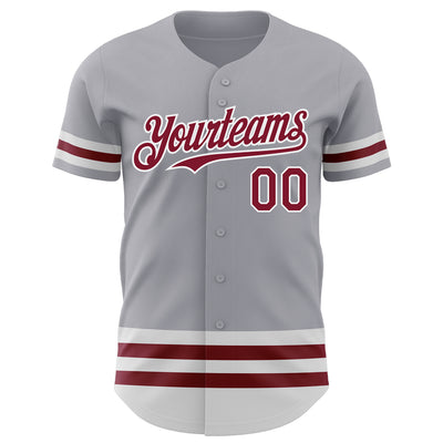 Custom Gray Crimson-White Line Authentic Baseball Jersey