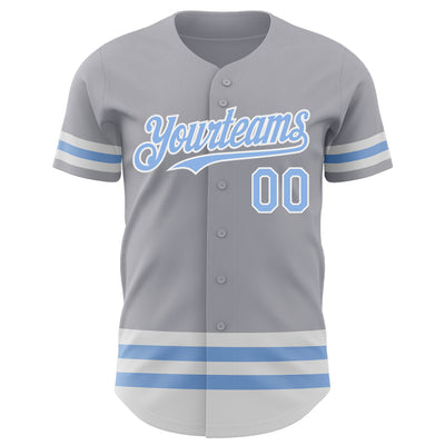 Custom Gray Light Blue-White Line Authentic Baseball Jersey