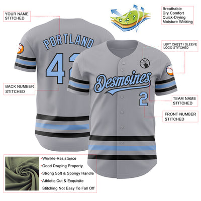 Custom Gray Light Blue-Black Line Authentic Baseball Jersey