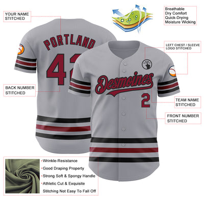 Custom Gray Crimson-Black Line Authentic Baseball Jersey