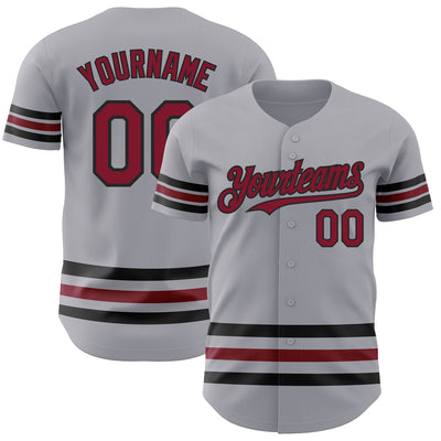 Custom Gray Crimson-Black Line Authentic Baseball Jersey