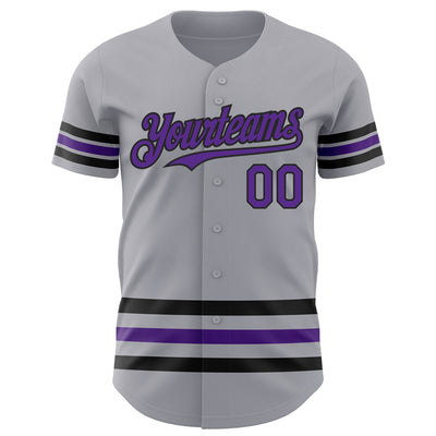 Custom Gray Purple-Black Line Authentic Baseball Jersey