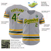 Custom Gray Green-Gold Line Authentic Baseball Jersey