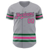 Custom Gray Pink-Kelly Green Line Authentic Baseball Jersey