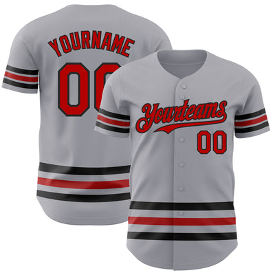 Custom Gray Red-Black Line Authentic Baseball Jersey